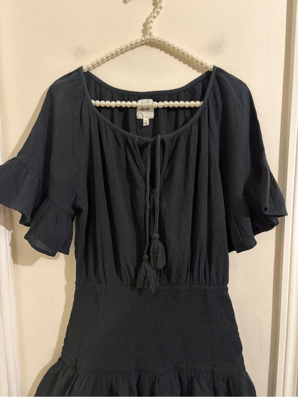aerie Black Tiered Tassel-Waist Short Dress
